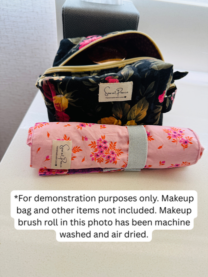 Makeup Brush Roll -Pink/Red Lace