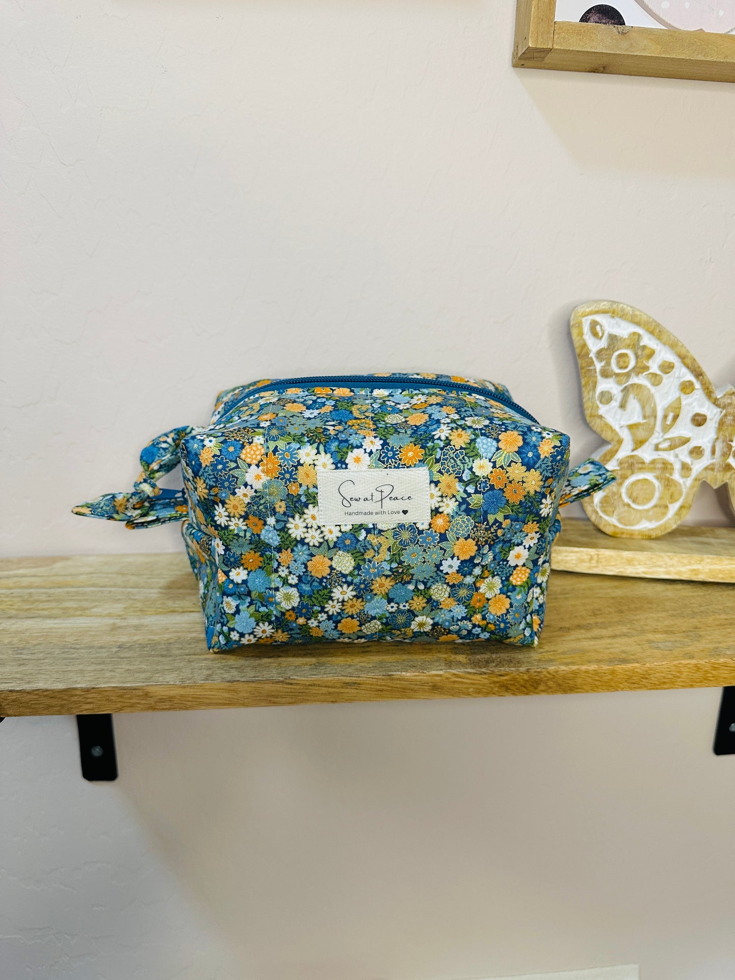 Makeup Bag/Boxy Pouches - Hippie Blue Floral