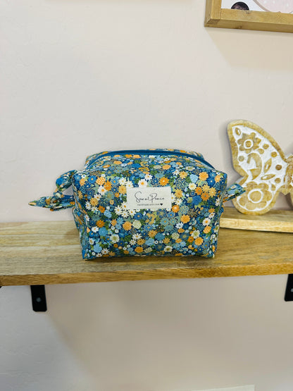 Makeup Bag/Boxy Pouches - Hippie Blue Floral