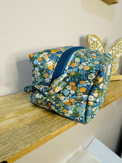 Makeup Bag/Boxy Pouches - Hippie Blue Floral