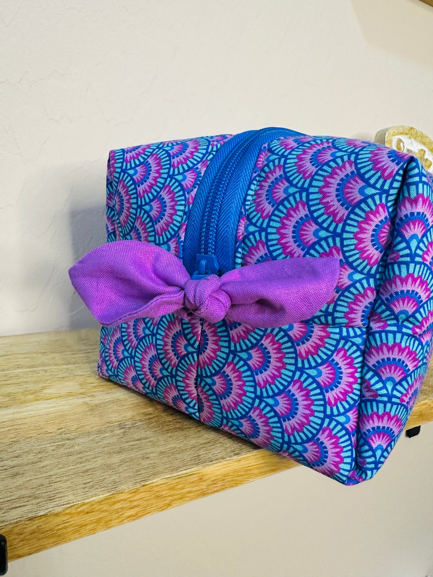 Makeup Bag/Boxy Pouches - Purple and Blue Scallops